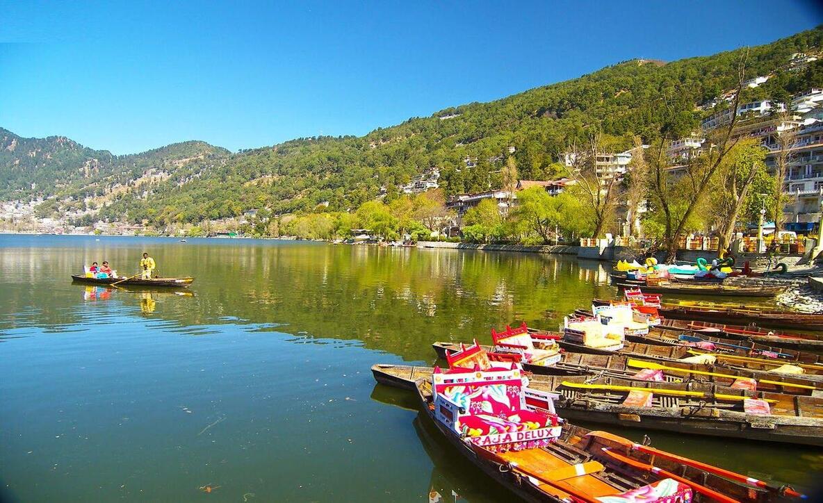 Malital — upper lake of Nainital with colourful boats and hill town backdrop